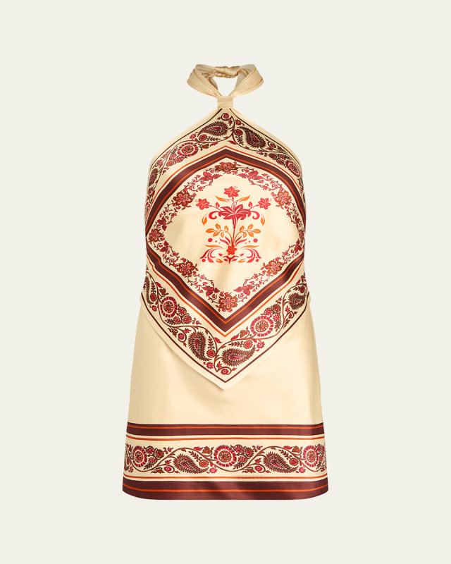 Adelaide Floral Silk Knotted Halter Overlay Mini Dress